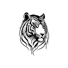 Majestic Tiger Head Portrait in Striking Black and White Vector Illustration