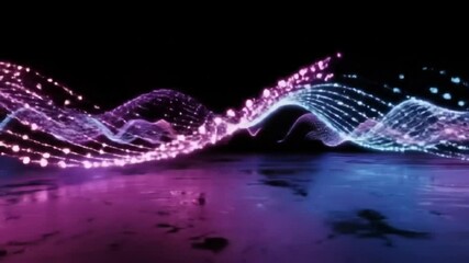 Colorful digital animation of a moving abstract DNA helix with vibrant glowing lights - Powered by Adobe
