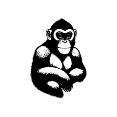 Monochrome gorilla illustration showcasing a striking contrast and minimalist design