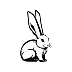 Elegant Monochrome Rabbit Illustration with Elongated Ears and Simplified Features