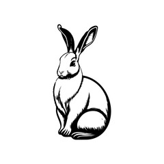 Elegant monochrome rendering of a rabbit seated gracefully with outlined detailing