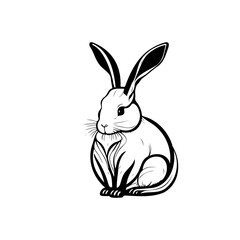 Detailed vector illustration of a sitting rabbit with expressive linework