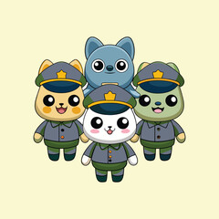 Cartoon Animal Officers: A Whimsical Team of Cute and Disciplined Characters