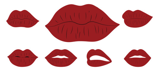 Simple Woman's Red Lips Vector Illustration - Bold Lipstick Look.