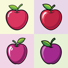 A Collection of Colorful Cartoon Apples in Various Shades of Red and Purple