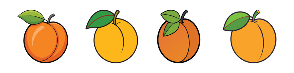 Cartoon depiction of assorted peach fruits with a simple and clean background