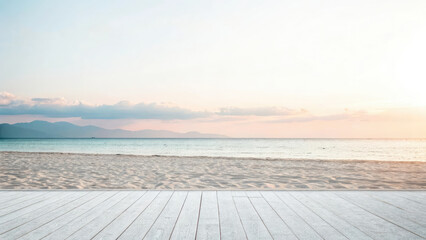 Obraz premium empty wooden table on the beach generative ai