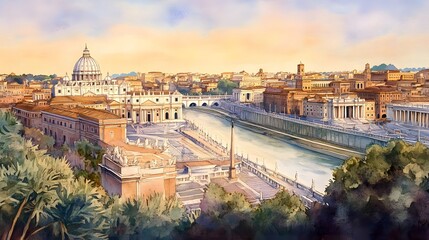 Obraz premium Panoramic cityscape view of a european capital city at dawn.