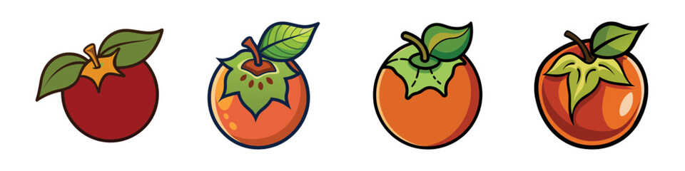 Persimmon Fruit Maturation Stages: A sequence showcases the growth stages of ripe persimmons, captured from unripe to optimal ripeness and ready to be consumed.