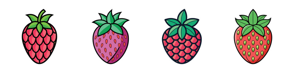 Four colorful cartoon strawberries on white background in a vector art style