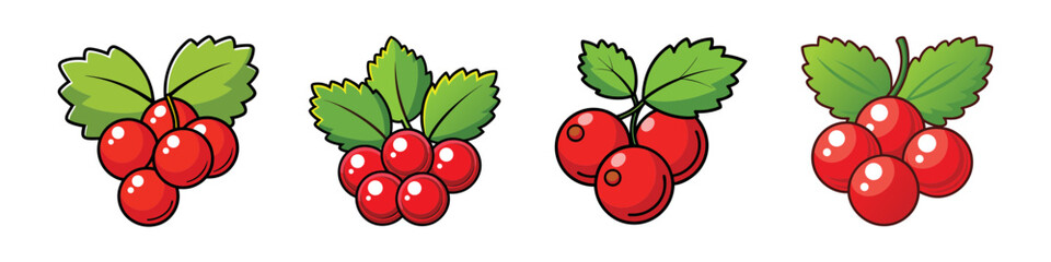 Cartoon Illustration of Fresh and Juicy Cranberries with Green Leaves