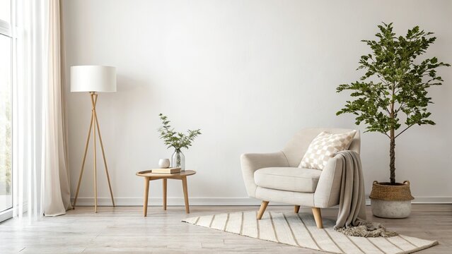 modern living room with white furniture generative ai
