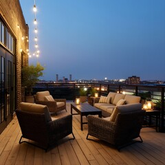 Industrial Rooftop Lounge with Strategic Placement of Seating, Perfect for Socializing and Enjoying Scenic Views