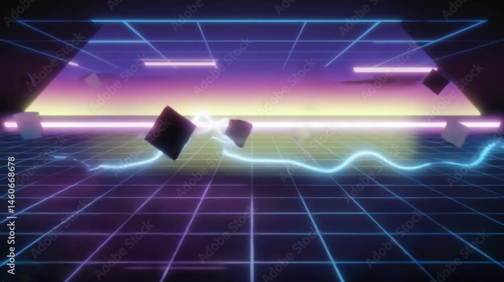 Aufkleber synthwave digital environment with floating cubes.