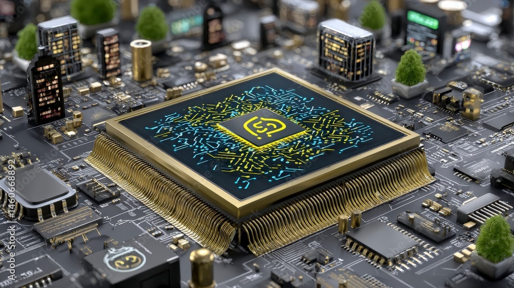 Poster advanced microchip technology futuristic circuit board closeup