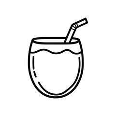 Minimalist Cocktail Glass Icon with Straw and Transparent Liquid
