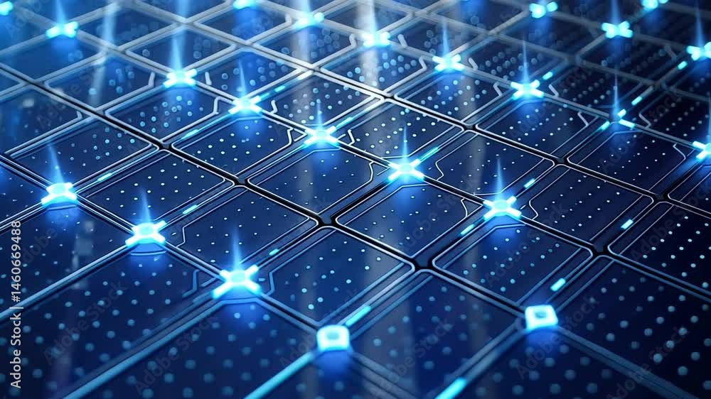 Aufkleber futuristic digital grid modern pattern of blue lights and technology innovation, creating depth and 