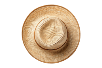 Isolated on white, a brown straw hat is a summer fashion accessory for head protection