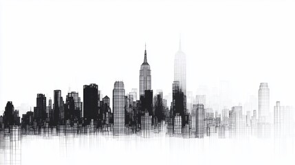 Monochrome Architectural Rendering: A Detailed Skyline Depiction of New York