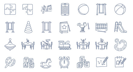 Simple Line Art Illustrations of Childrens Play Activities