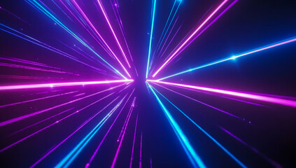 Naklejka premium The 80s-inspired retro grid background features vibrant neon blue and purple light rays, evoking a nostalgic aesthetic.