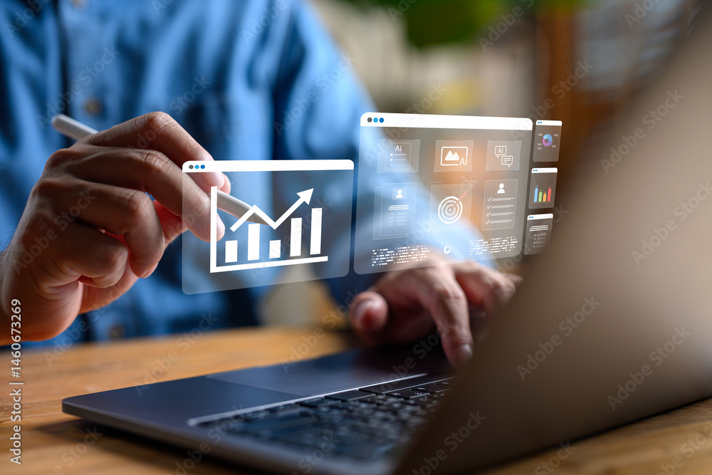 Aufkleber business analytics concept showing digital data visualization with graphs and charts on virtual scre