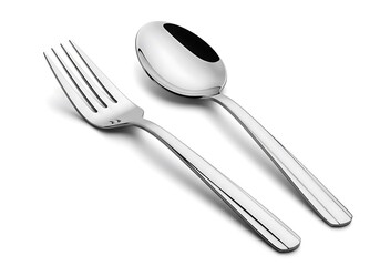 Shiny Silver Fork and Spoon Isolated on White