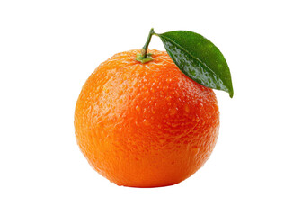 Fresh orange with green leaf and water droplets isolated on transparent background, fruit, citrus, healthy