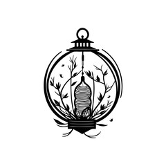 Stylized vector illustration of a lantern with nature elements inside its cage