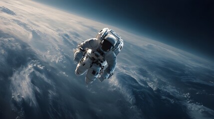 Space tourist in futuristic space suit exploring new frontiers beyond the stars in a high-tech vehicle