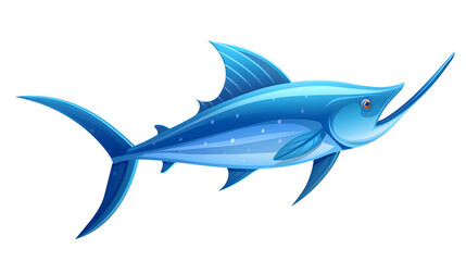 Obraz premium Detailed Swimming Swordfish Cartoon Fish Icon in Underwater Scene for Design Projects