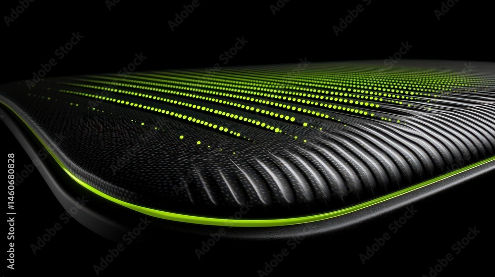 Poster abstract green data flow on black tech surface minimalist background