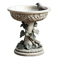 A Beautifully Crafted Memorial Birdbath with Bird Sitting Isolated on Transparent Background