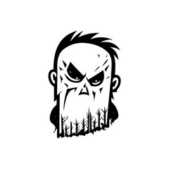 Stylized monochrome portrait exhibiting intense gaze and arboreal beard design