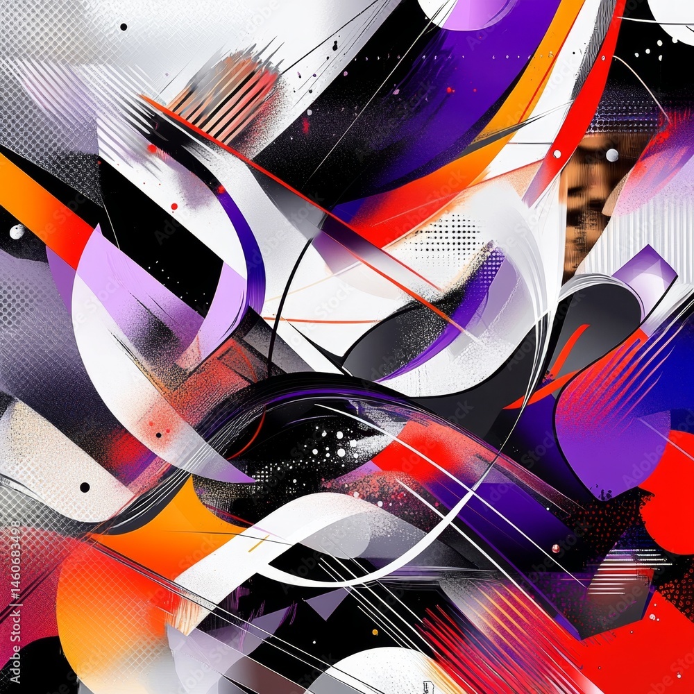 Aufkleber abstract vibrant, dynamic composition of intersecting shapes and lines in bold colors