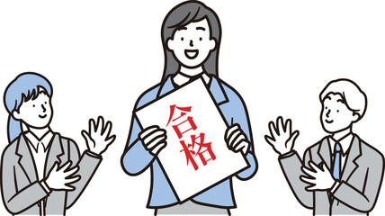 合格通知を持って笑顔で喜んでいる女子高校生のシンプルな上半身のイラスト素材