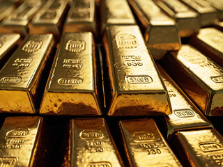 Golden bars reflect light, showcasing their brilliance and value.