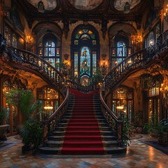 Fototapeta premium Grand staircase, ornate interior