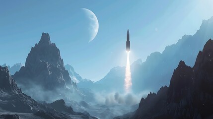 A sophisticated missile defense system intercepting incoming threats in a mountainous region.