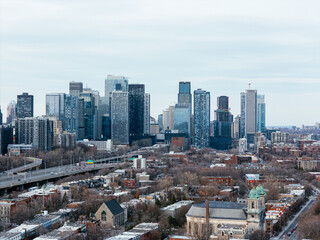 Fototapeta premium Montreal city downtown entrance. Skyline background of office, residential, and condo buildings