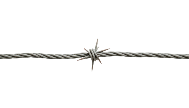 Closeup of a single strand of barbed wire, security, barrier, and boundary single