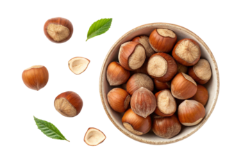Isolated brown hazelnuts, a healthy natural snack on white