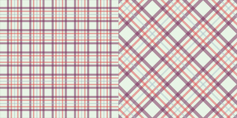 Seamless plaid tartan pattern in straight and diagonal layouts. Classic checkered fabric design for textile, fashion and digital use 