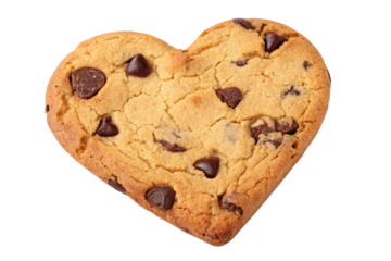 Delicious homemade heart shaped chocolate chip cookies are sweet snacks, some isolated