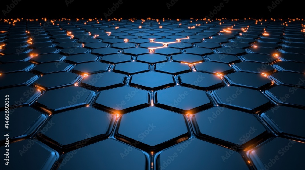 Poster futuristic hexagon honeycomb background dark blue 3d render abstract technology geometr