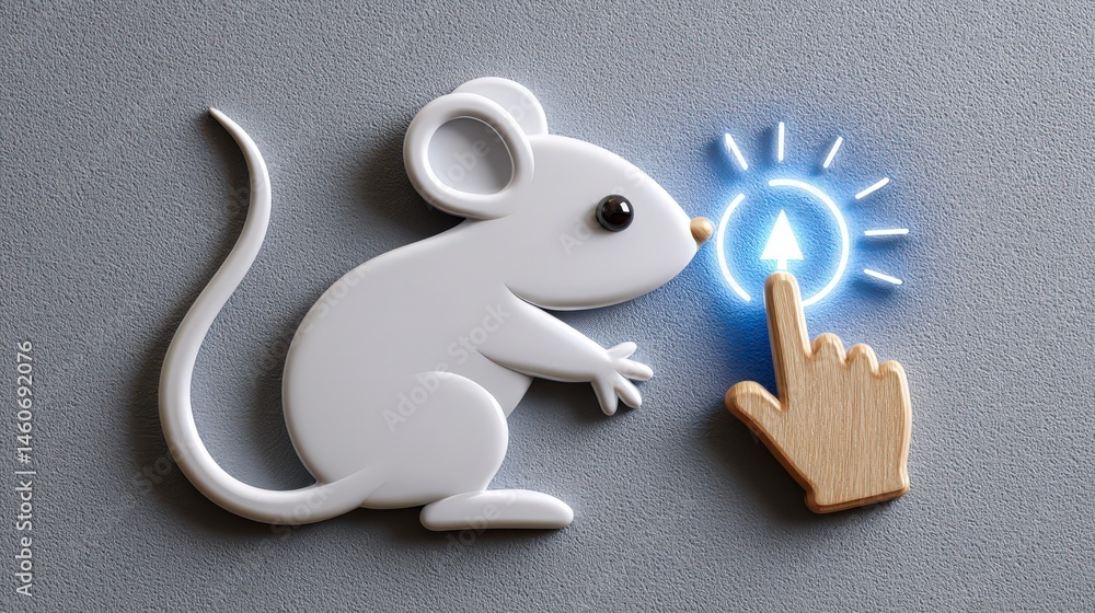 Poster cute mouse cursor clicking up arrow button minimalist 3d render