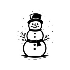 Stylized monochrome snowman illustration on a clear backdrop winter season