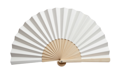 Elegant white fan with wooden handle, a perfect accessory for staying cool during hot summer days