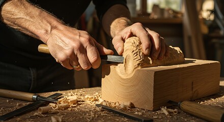 A craftsman carving a sculpture from a block of wood