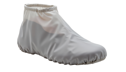 Closeup, pristine white shoe cover on a dark background – protection and hygiene